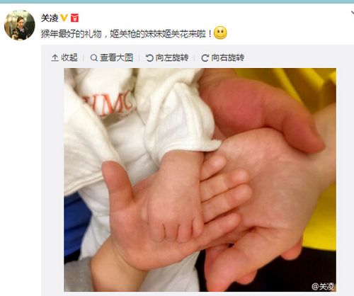 关凌二胎女儿出生啦!晒一家四口牵手照报喜(图)