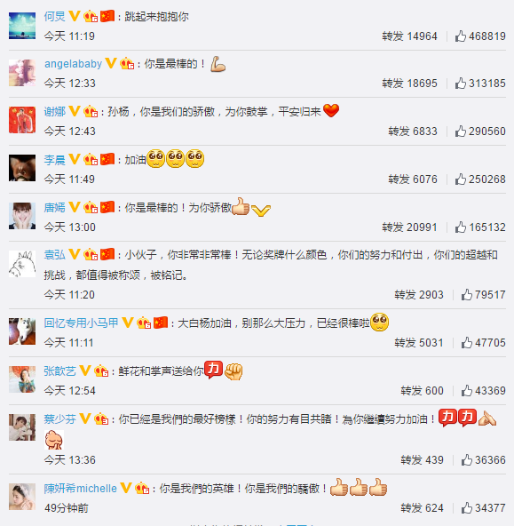 何炅谢娜Baby力挺孙杨:你是最棒的,为你加油
